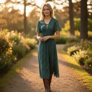 NWT La Ligne Forest Green Patterned Women's size 12 dress 👗